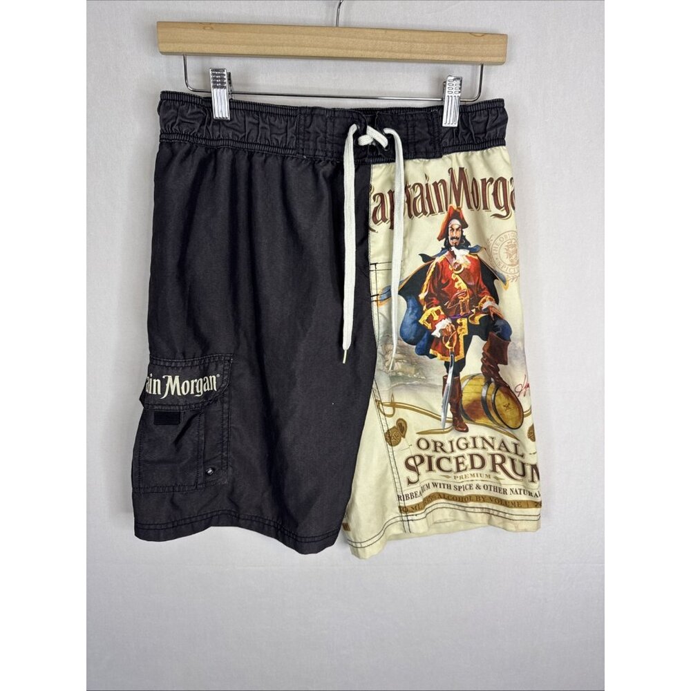 Captain Morgan Spiced Rum Swim Trunks Men’s S Black Graphic Board Shorts